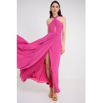 Rochie lunga din matase cu detalii cu decupaje - Deep Purple
