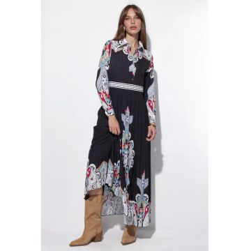 Rochie Maxi -  cu maneci lungi - neagra - poliester cu lycra