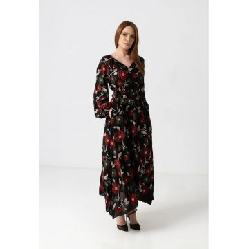 Rochie maxi cu model floral - Negru