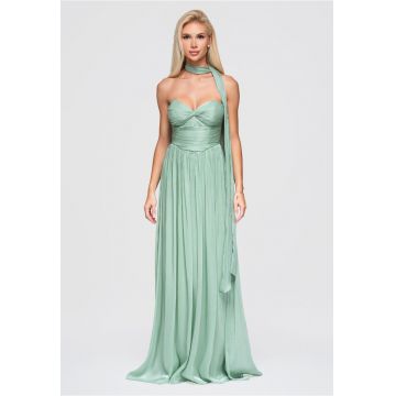 Rochie maxi eleganta cu corset - ramite detasabile si spate descoperit LA-OM-DLR408 - Verde