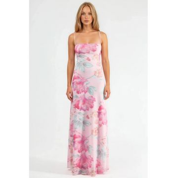 Rochie Maxi -  Floral - Roz - Tul