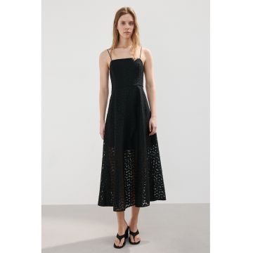 Rochie midi cu bretele inguste - Negru
