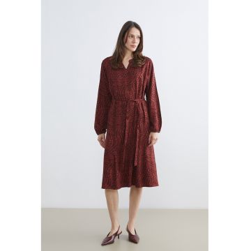 Rochie midi cu cordon in talie - Negru/Rosu inchis