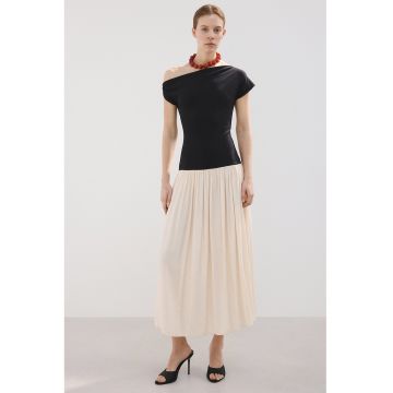 Rochie midi cu croiala evazata - Negru/Bej deschis