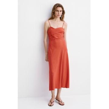 Rochie midi cu croiala pe bie - Caramiziu