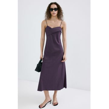 Rochie midi cu croiala pe bie - Violet prafuit