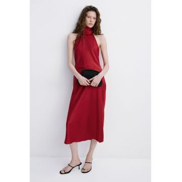 Rochie midi cu decolteu halter - Rosu inchis