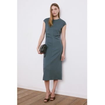Rochie midi cu detaliu drapat - Albastru prafuit