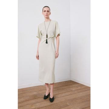Rochie midi cu detaliu drapat - Bej deschis