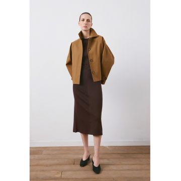 Rochie midi cu detaliu drapat - Maro inchis