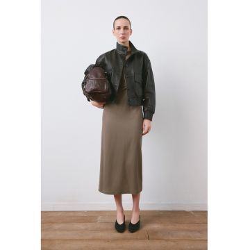 Rochie midi cu detaliu drapat - Maro