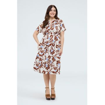Rochie midi cu imprimeu floral - Alb/Maro