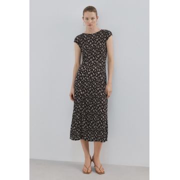 Rochie midi cu model floral - Alb/Maro inchis
