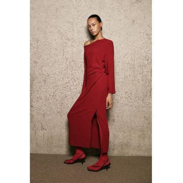 Rochie midi cu slit lateral - Rosu
