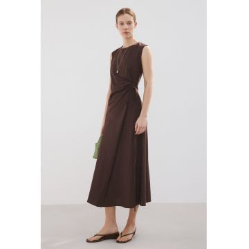 Rochie midi din amestec de in - Maro