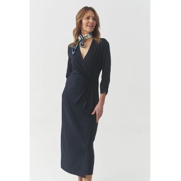 Rochie midi din amestec de modal cu decolteu in V - Bleumarin