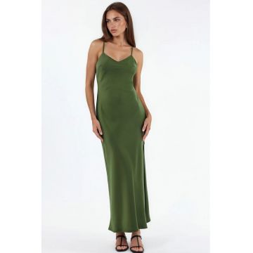 Rochie Midi -  mulata - decolteu in V - verde kaki - 100% poliester