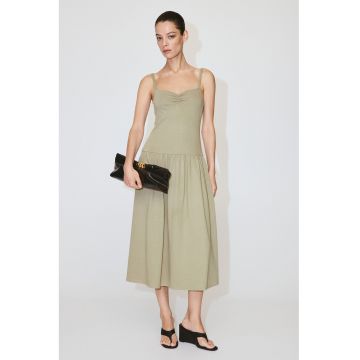 Rochie midi tricotata fin - Kaki