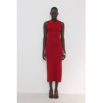 Rochie midi uni cambrata - Rosu