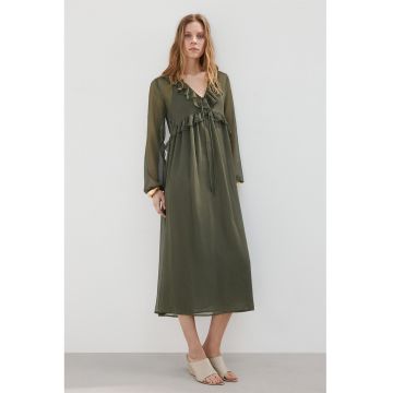 Rochie midi vaporoasa cu volane - Verde inchis