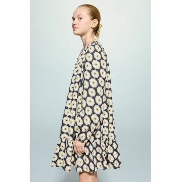 Rochie mini cu croiala lejera si imprimeu grafic - Galben/Gri carbune/Crem