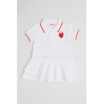 Rochie polo cu aplicatie cu model capsune - Alb