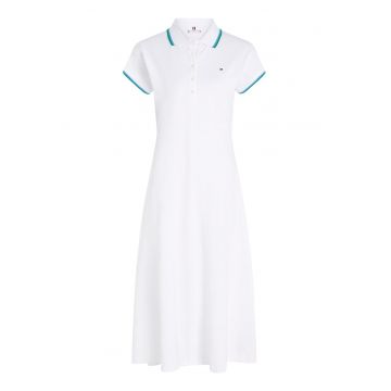 Rochie polo evazata - Alb optic/Verde persan