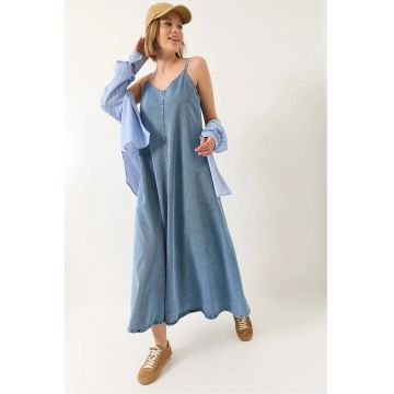 Rochie -  Rochie lunga din denim - albastru glacial - 100% bumbac -