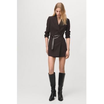Rochie-sacou cu curea in talie - Maro inchis