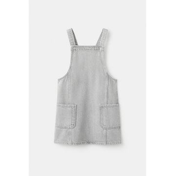 Rochie-sarafan din denim cu doua buzunare aplicate - Gri deschis