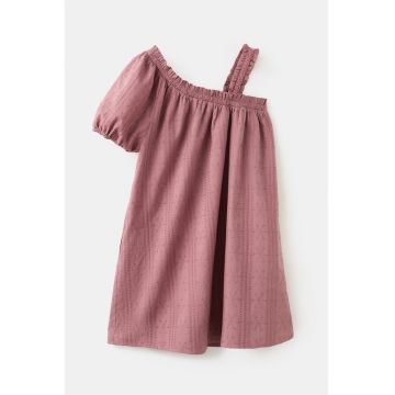 Rochie scurta cu broderie - Roz prafuit