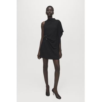 Rochie scurta cu decolteu pe un umar - Negru