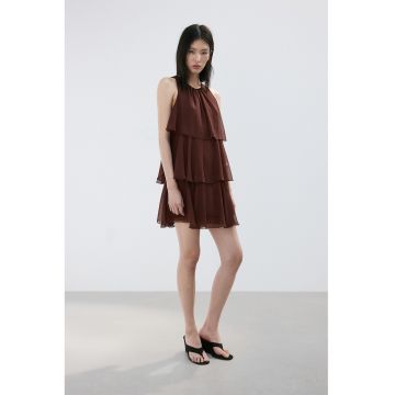 Rochie scurta cu volane - Maro inchis