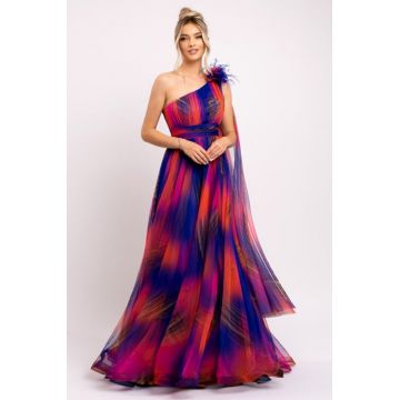Rochie Sofia albastra eleganta din tulle accesorizata cu esarfa