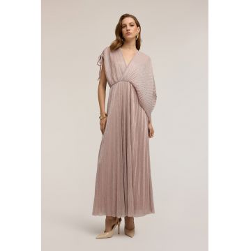 Rochie stralucitoare cu pliseuri - Maro deschis