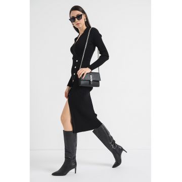 Rochie striata cu slit lateral - Negru