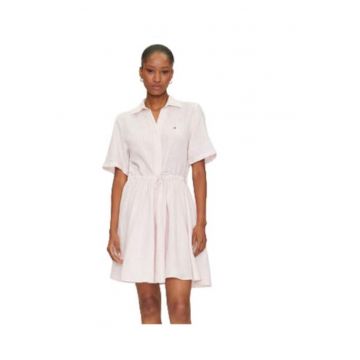 Rochie tip camasa -  roz - material sintetic -