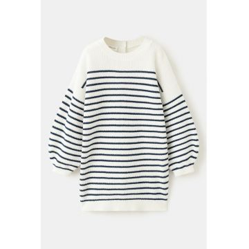 Rochie tricotata cu dungi - Crem/Bleumarin