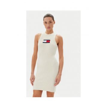 Rochie tricotata de dama -  ecru - 88% viscoza - 12% poliester reciclat -