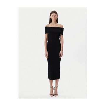 Rochie tricotata de dama -  neagra - 72% viscoza - 16% poliester - 10% nailon - 2% elastan -