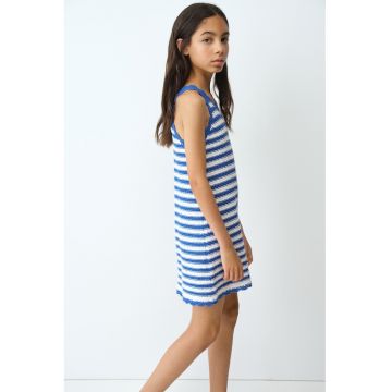 Rochie tricotata fara maneci - Alb/Albastru