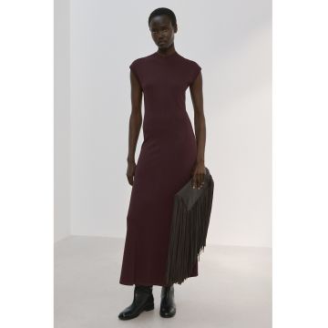 Rochie tricotata fara maneci - Maro inchis