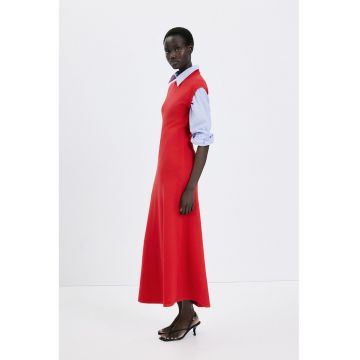 Rochie tricotata fara maneci - Rosu/Alb optic