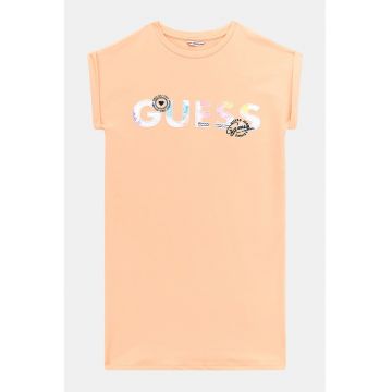 Rochie-tricou brodata - Portocaliu pal