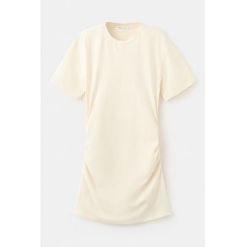 Rochie-tricou cu fonseuri - Galben pal