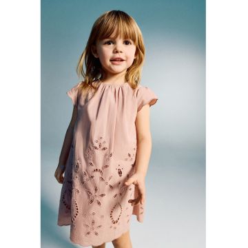 Rochie uni de bumbac - Roz prafuit