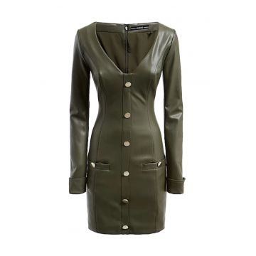 Rochie -  Verde olive - Piele ecologica - Verde masliniu