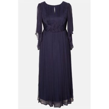 Rochie Viada midi bleumarin din matase naturala
