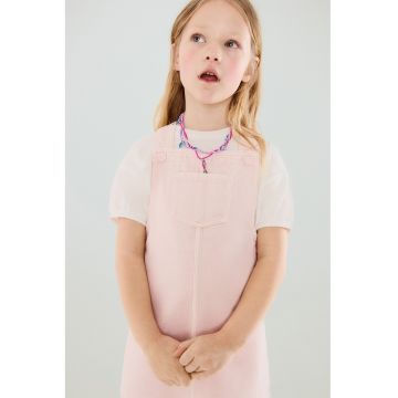 Sarafan din denim cu buzunar frontal - Roz pastel
