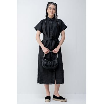 Rochie-camasa de in cu maneci scurte - Negru